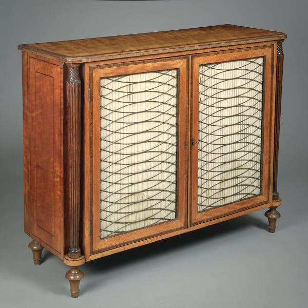 GEORGE III SATINWOOD, ROSEWOOD AND SIMULATED ROSEWOOD SIDE CABINET