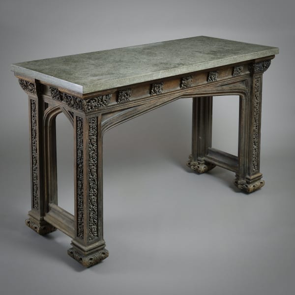 GOTHIC REVIVAL CARVED OAK SIDE TABLE POSSIBLY DESIGNED BY A.W.N. PUGIN