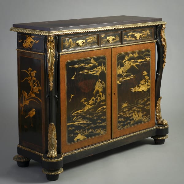 GEORGE IV JAPANNED AND LACQUER SIDE CABINET