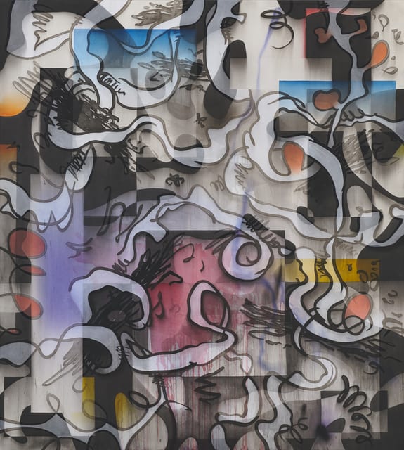 Jan-Ole Schiemann Synth.Hor. - Phase Transition, 2018 Ink & Acrylic on Canvas 200 x 180 cm