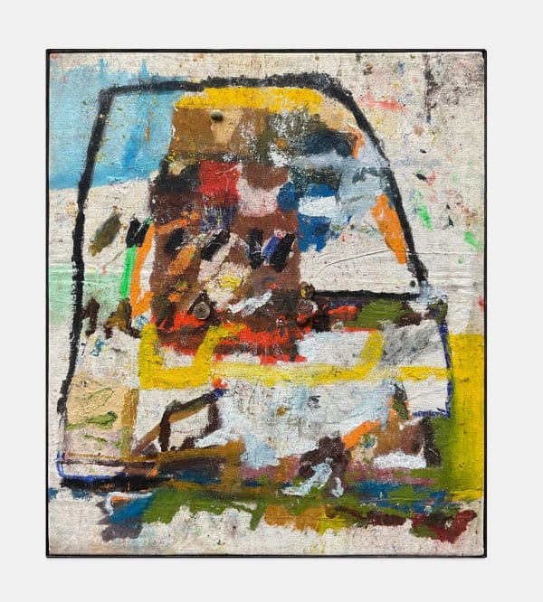 Peter Matthews Dingo, 2024 Oil, oil stick, enamel, earth matter, found objects, thread and stones on canvas 215.9 x 188 cm