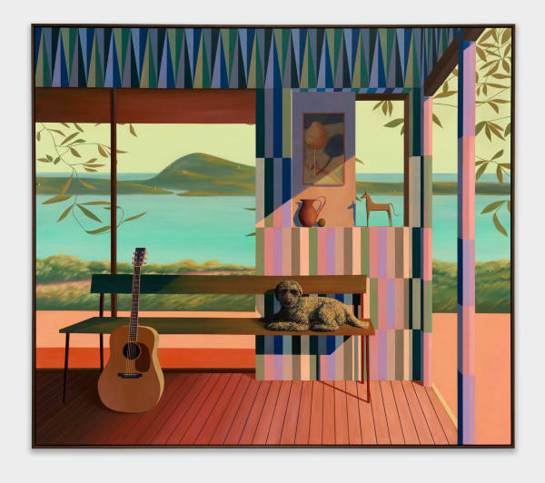 Alfie Caine Entrance Overlooking the Bay, 2022 Vinyl and acrylic paint on canvas 177.8 x 203.2 cm