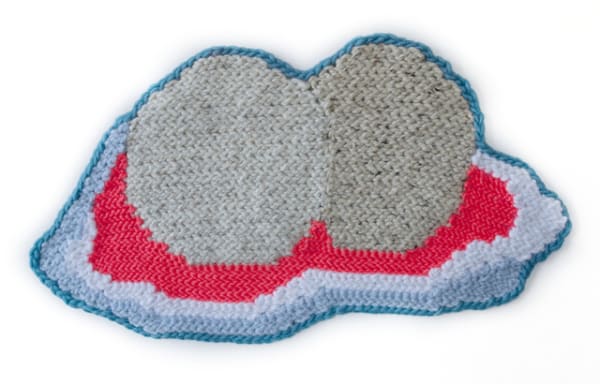 Wells Chandler Peach Bum, 2018 Hand crocheted assorted fibers 36 x 64 cm