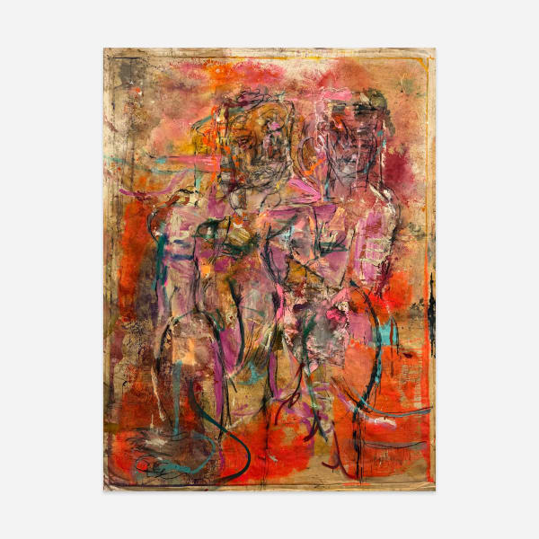 Daniel Crews-Chubb Out of Chaos IX (Orange), 2015 Oil, pigment stick, acrylic, ink, charcoal, spray paint, sand and collaged fabrics on unstretched canvas 789.9 x 591.8 cm