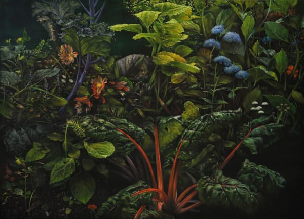 Helena Parada-Kim Red chard and dahlias, 2019 Oil on linen 160 x 220 cm