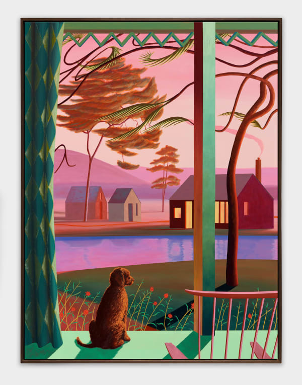 Alfie Caine Riverside Porch, 2022 Vinyl and acrylic paint on canvas 120 x 90 cm
