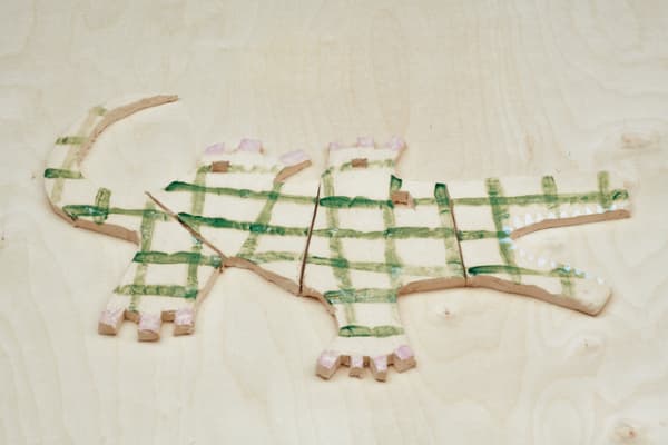 Jenny Brosinski Crocodile, 2021 Hand made, hand painted glazed ceramic 2 x 63 x 43 cm