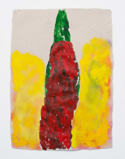 Alvaro Barrington Yellow Hibiscus Red Stem, 2019 Oil on banana paper 75.9 x 55.1 cm
