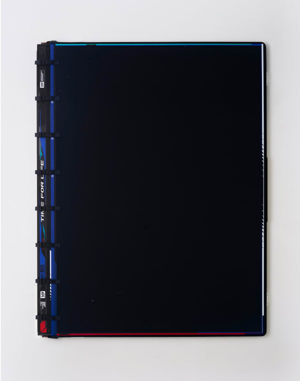 Ben Edmunds The end of our wanting (is all we’ve been wanting), 2023 Fabric dye and acrylic on canvas, carbon fibre frame, webbing and buckles 180 x 140 cm