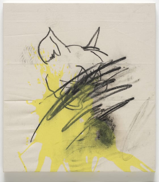 Jenny Brosinski T. O. M, 2019 Charcoal and oil on sewn canvas 72 x 65 cm