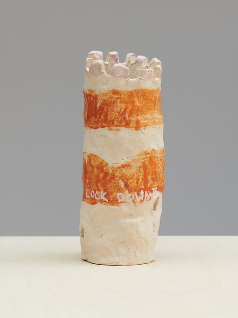 Jenny Brosinski Lockdown II, 2021 Industry paint marker on glazed ceramic 25.5 x 9 x 9 cm