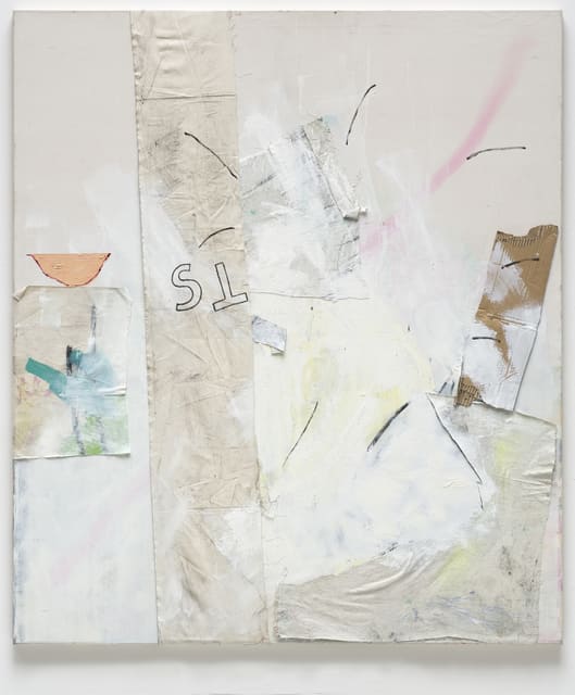 Jenny Brosinski Tsts..., 2018 Oil, spray paint, chalk board, collaged canvas, glue and charcoal on canvas 160.5 x 130 cm