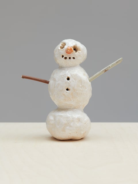 Jenny Brosinski Snowman, 2021 Hand made, hand painted glazed ceramic and wood 18 x 20 x 10.5 cm