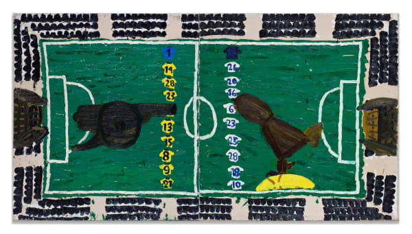 Rose Wylie Arsenal & Spurs, 2006 Oil on canvas 165 x 366 cm