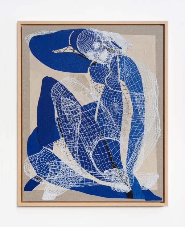 Matthew Stone Blue Nude Wireframe (after Matisse), 2024 Acrylic and UV-cured ink on linen board 50.2 x 40.2 cm