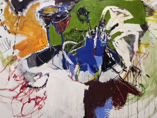 Luis Olaso, composition for a pot, a plant and two glasses, 2021