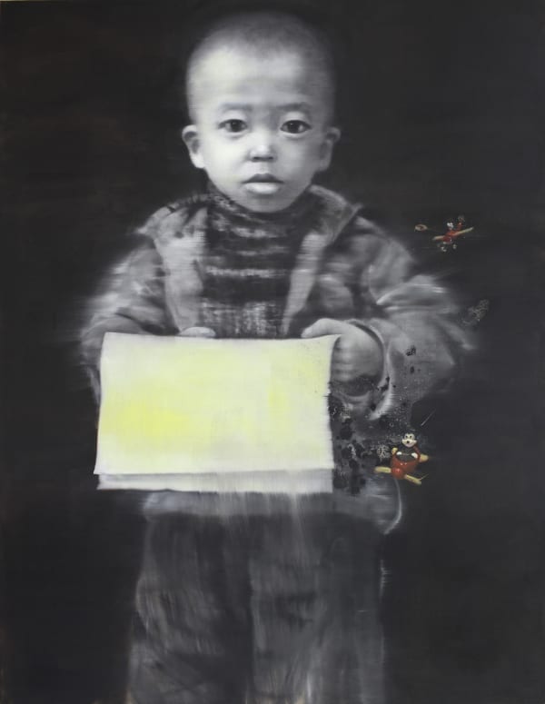 Li Tianbing, Yellow Self-portrait with Newspaper, 2012