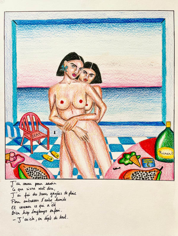 Sophie-Yen Bretez, Dessin: « I ran to find out What it means to live I fled from rain-soaked lands, To embrace the wet dawn Without understanding that I had to first of all Caress what has been buried for too long. - I exist, despite my past. », 2022