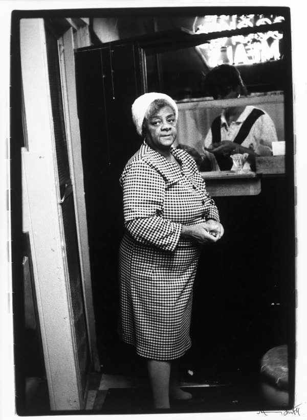 Ming Smith, Checkered Dress Lady Waiting for Order, Pittsburgh, PA, (August Moon Series), 1991