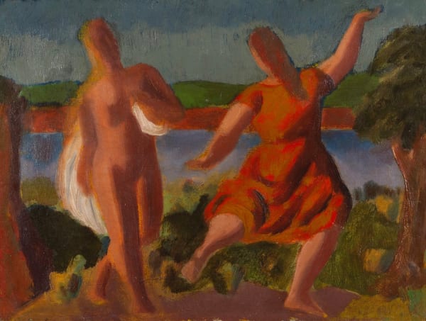 Bernard Meninsky, Landscape with Two Figures, 1940s circa