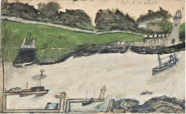 Alfred Wallis, Harbour Scene with Castle and Lighthouse, 1930s circa