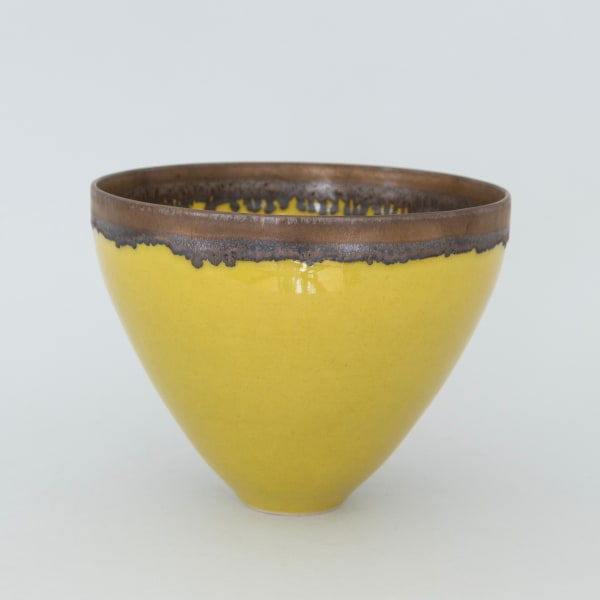 Tall bowl in yellow with bronze rim