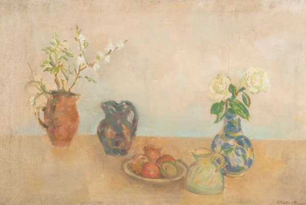 Stella Steyn, Still Life with flowers, jugs and fruit