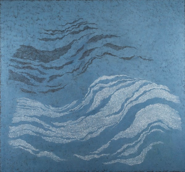 Pamela Burns, White Wave on Blue and Black, 2023