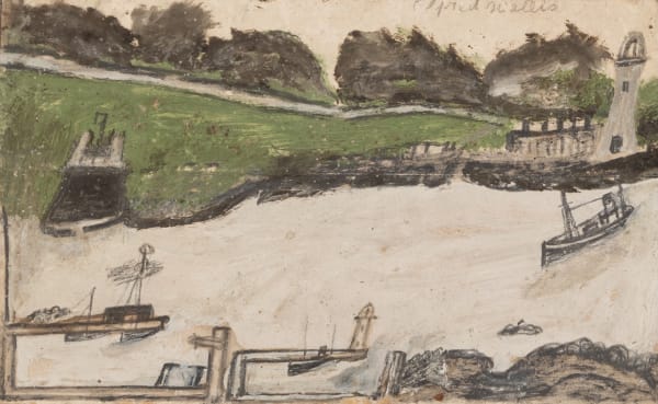 Alfred Wallis, Harbour Scene with Castle and Lighthouse, 1930s circa