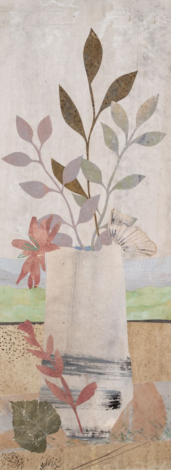Vase with Leaves and Green Hills