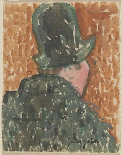 Gwen John, Rear View of Woman in High-Crowned Green Hat