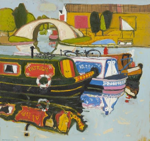 Leon Morrocco, Group of Narrowboats with Reflections