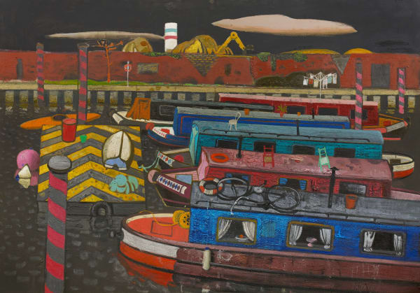 Leon Morrocco, Narrowboats at Bow Creek, 2015