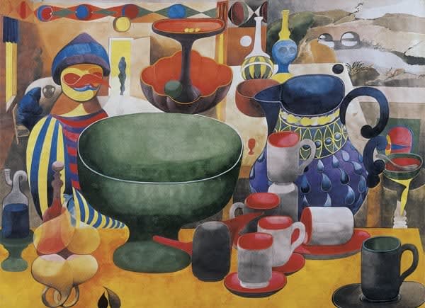 Edward Burra - Birdman and Pots in a Landscape, c.1947