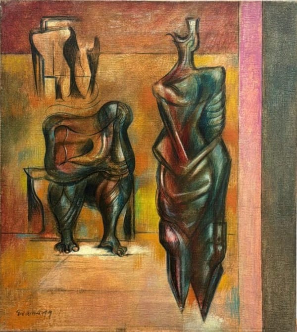 Merlyn Evans Two Figures, 1949 oil on canvas 18 x 16 in 45.7 x 40.6 cm