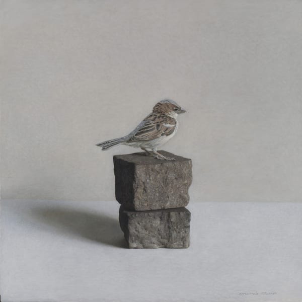 Marzio Tamer Sparrow watchtower, 2021 egg tempera on panel 15.75 x 15.75ins (40 x 40cms) signed 'Marzio Tamer' bottom right