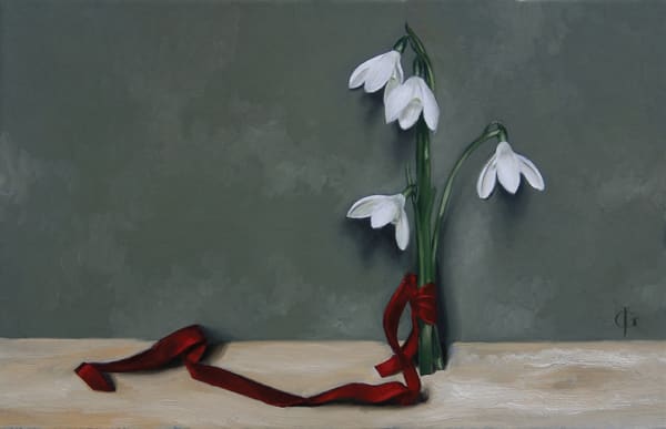 James Gillick, Posy of Four Snowdrops Tied with a Red Ribbon, 2014