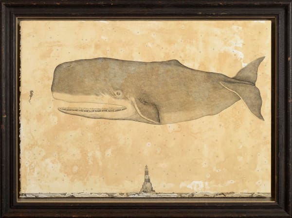 Andrea Collesano Fluctuat nec mergitur - Whale, 2020 Ink on hand prepared paper An Early 20th Century Stained oak frame 19.68 x 27.56 ins (50 x 70cm) (artwork size) 25 x 32.5ins (63.4 x 81.5cm) (framed size)