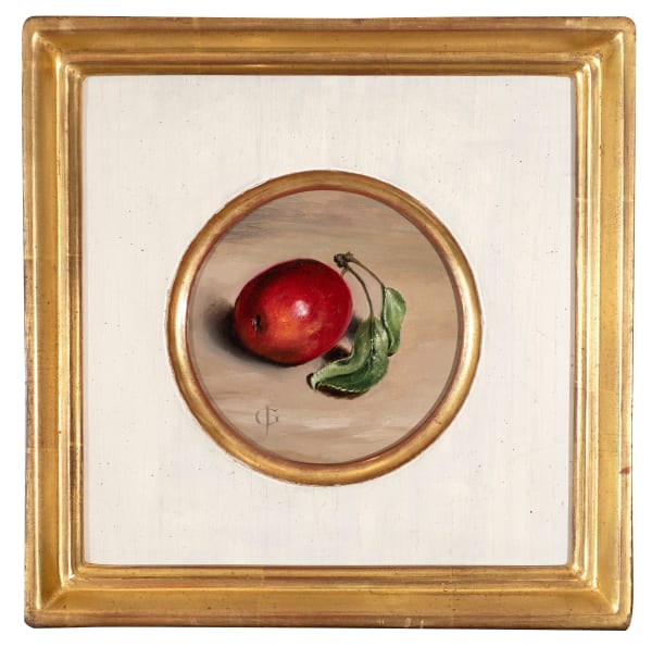 James Gillick Crab Apple Roundel, 2022 Oils on gesso on panel 5ins disc (127mm disc) (artwork size) 9.84 x 9.84ins (25 x 25cm ) (framed size) Signed with ''JG' monogram lower left