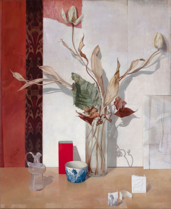 Susan Angharad Williams, Interior with Leaves, Tulips and Drawings , 2022