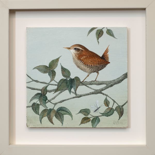 Harriet Bane Wren, 2022 Watercolour on gessoed board with acrylic 6.02 x 6.02ins (15.3 x 15.3cm) (artwork size) 9.29 x 9.291ins (23.6 x 23.6cm) (framed size)