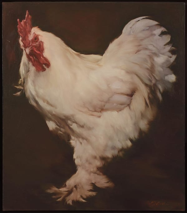 Austin, J, Michael Cockerel, 2021 Oil on canvas 30.24 x 25.98ins (76.8 x 66cms) (artwork size) 32.48 x 28.74ins (82.5 x 73cms) (framed size) Signed bottom right