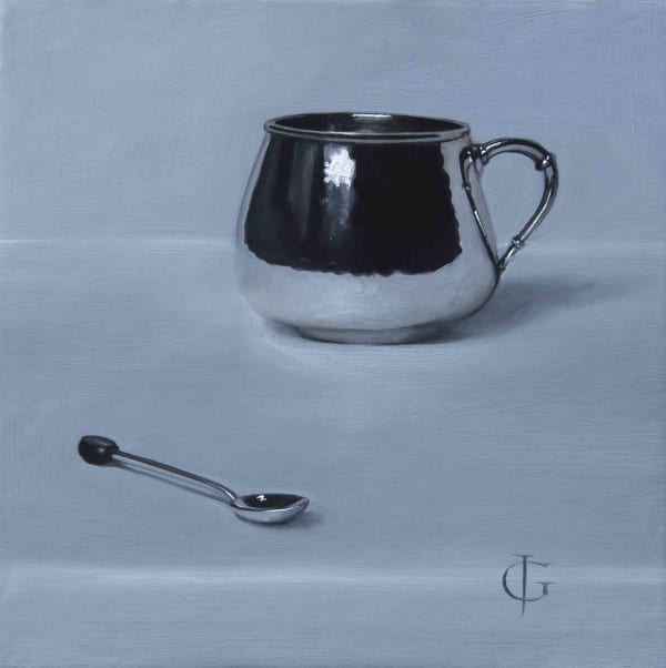 James Gillick Silver Tiffany Cup & Spoon, 2021 Oils on linen over panel 8.25 x 8.25ins (21 x 21cm) (artwork size) 13.25 x 13.25ins (33.5 x 33.5cm) (framed size) Reprise available on request: £ 7,600 Signed with ''JG' monogram lower right