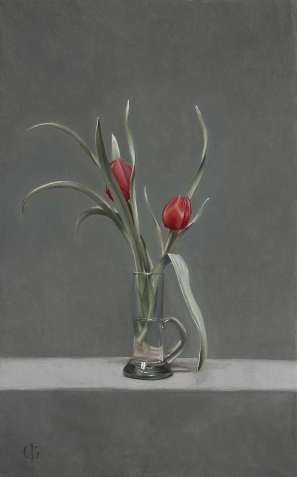 James Gillick, Red Tulips (Tulipa linifolia) in a Cylindrical Vase