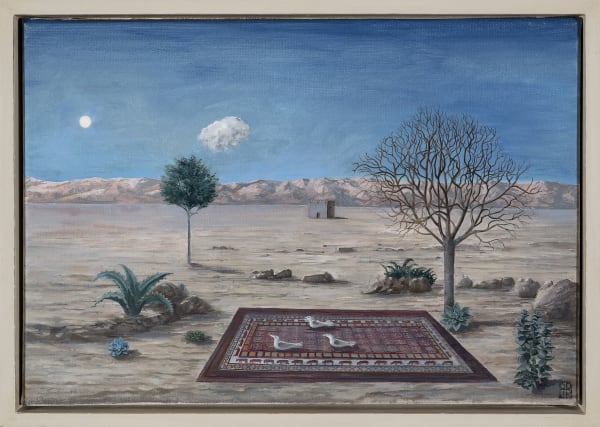 Samuel Kirk Desert Birds, 2022 Oil on linen 9.84 x 14.17ins (25 x 36cm) (artwork size) 10.83 x 15.16ins (27.5 x 38.5) (framed size) Signed with monogram, lower right