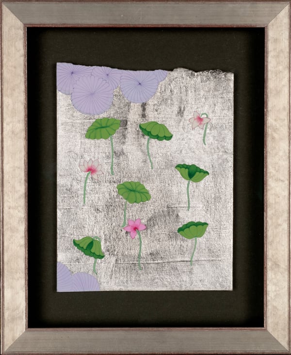 Ayesha Gamiet Silver Lake 3, 2022 Palladium leaf and gouache on Indian hemp paper 5.11 x 4.01ins (13 x 10.2cm) (artwork size) 7.87 x 6.49ins (20 x 16.5cm) (framed size)