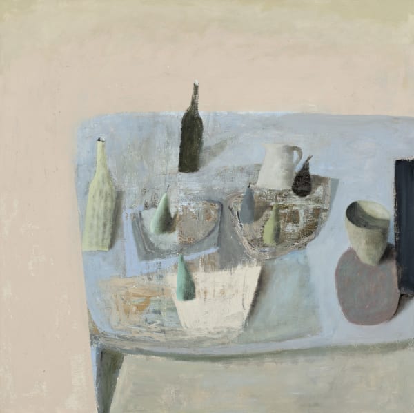 Nicholas Turner Blue Table, 2021 Oil on linen 31.5 x 31.5ins (80 x 80cm) (artwork size) 36 x 36ins (91 x 91cm) (framed size)