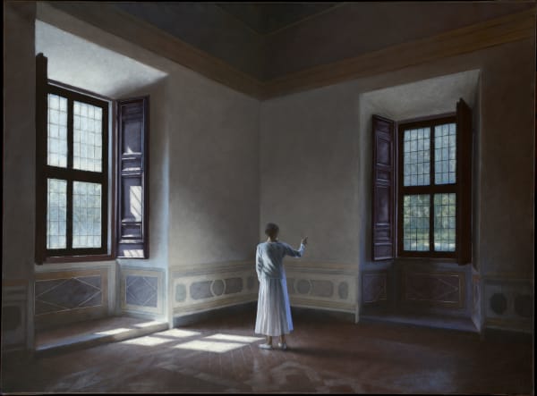 Geneviève Daël Une présence incertaine Oil on canvas 21.25 x 28.74ins (54 x 73cm) (artwork size) 22.83 x 30.31ins (58 x 77cm) (framed size)