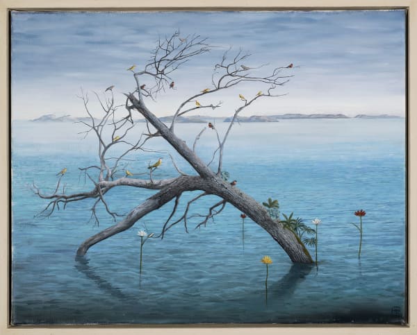 Samuel Kirk Singing Tree , 2022 Oil on linen 15.75 x 20.08ins (40 x 51cm) (artwork size) 16.93 x 21.06 ins (43 x 53.5cm) (framed size) Signed with monogram, lower right