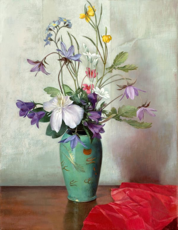 Susan Angharad Williams, Flowers, Dragon vase, Red Paper, 2023